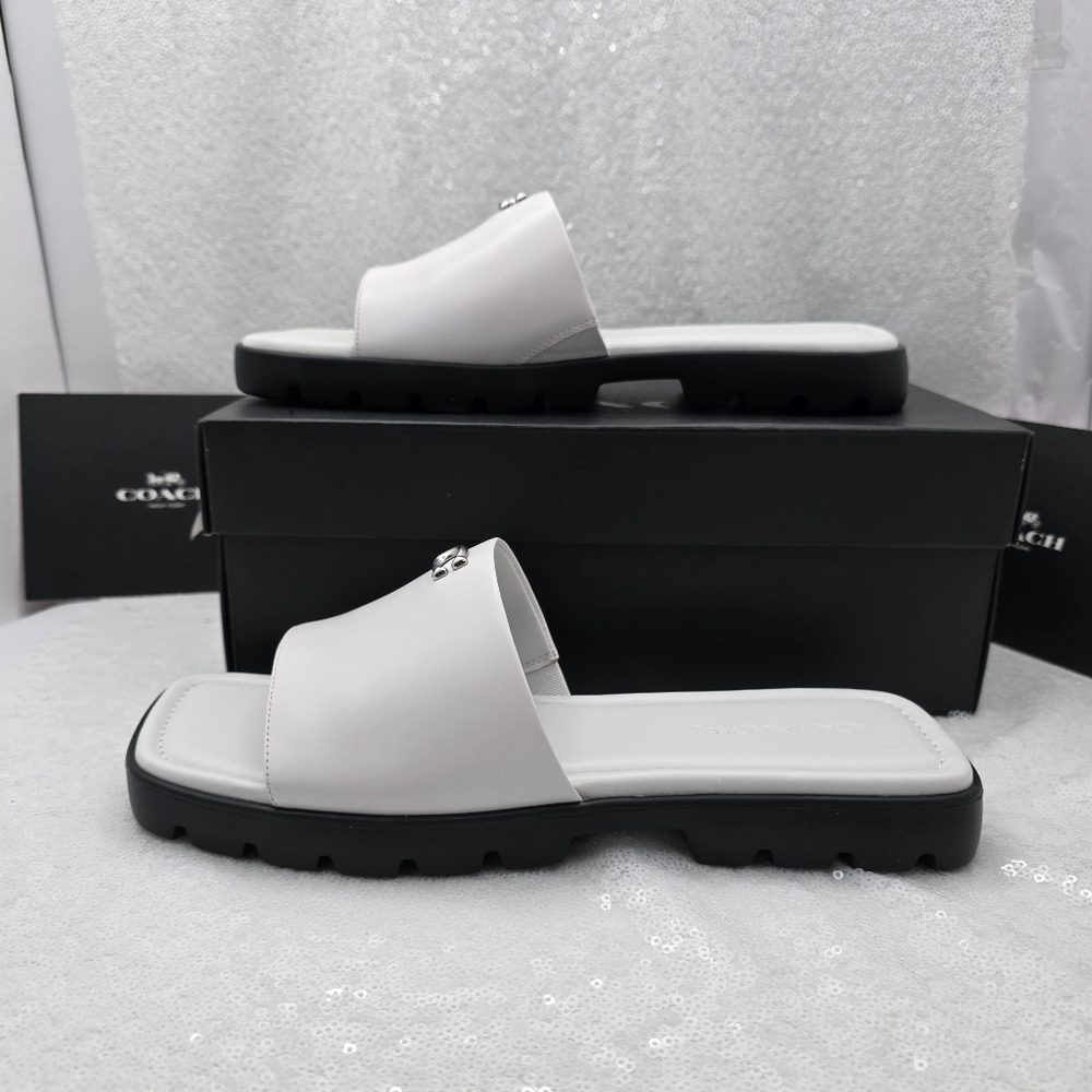 Coach Florence Slip-on Sandals Leather Optic White Women's 9.5 - Picture 3 of 14